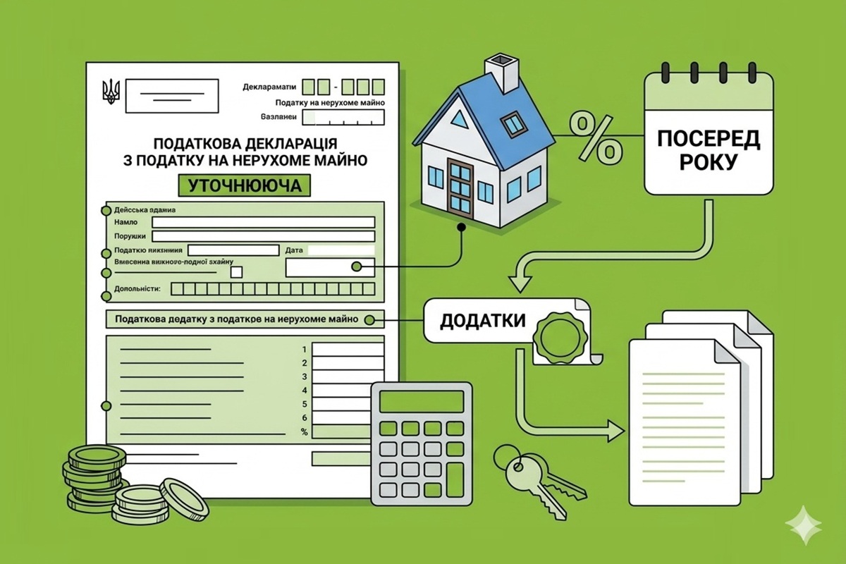 Зміна ставки податку на нерухоме майно посеред року: як заповнити уточнюючу звітність