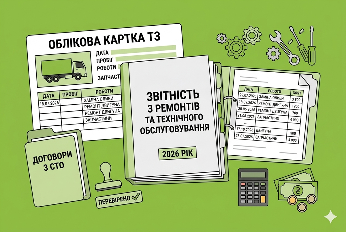 Облік ремонтів та техобслуговування автотранспорту у 2026 році: приклади, проводки та поради експерта