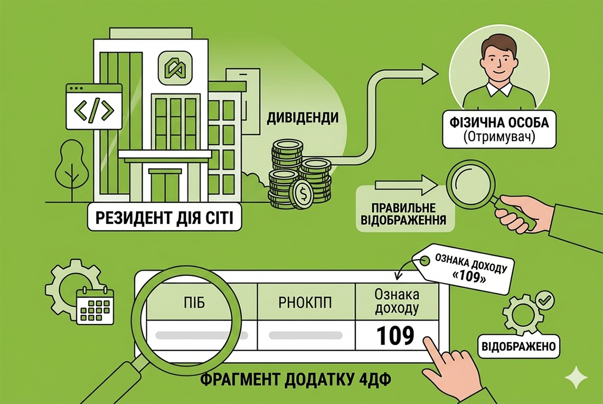 Дивіденди на користь фізособи від резидента Дія Сіті: як зазначати в додатку 4ДФ