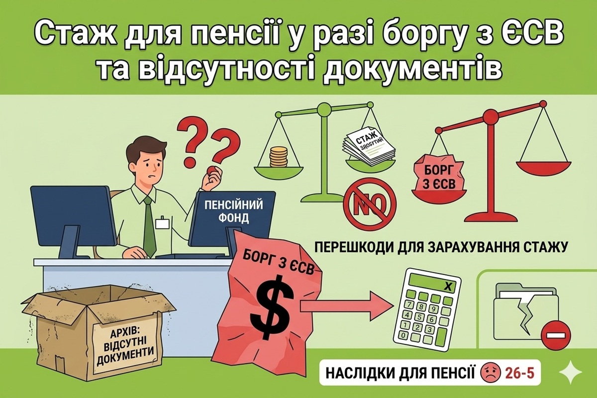 Стаж для пенсії у разі боргу з ЄСВ та відсутності документів: як працюватиме Закон №4851