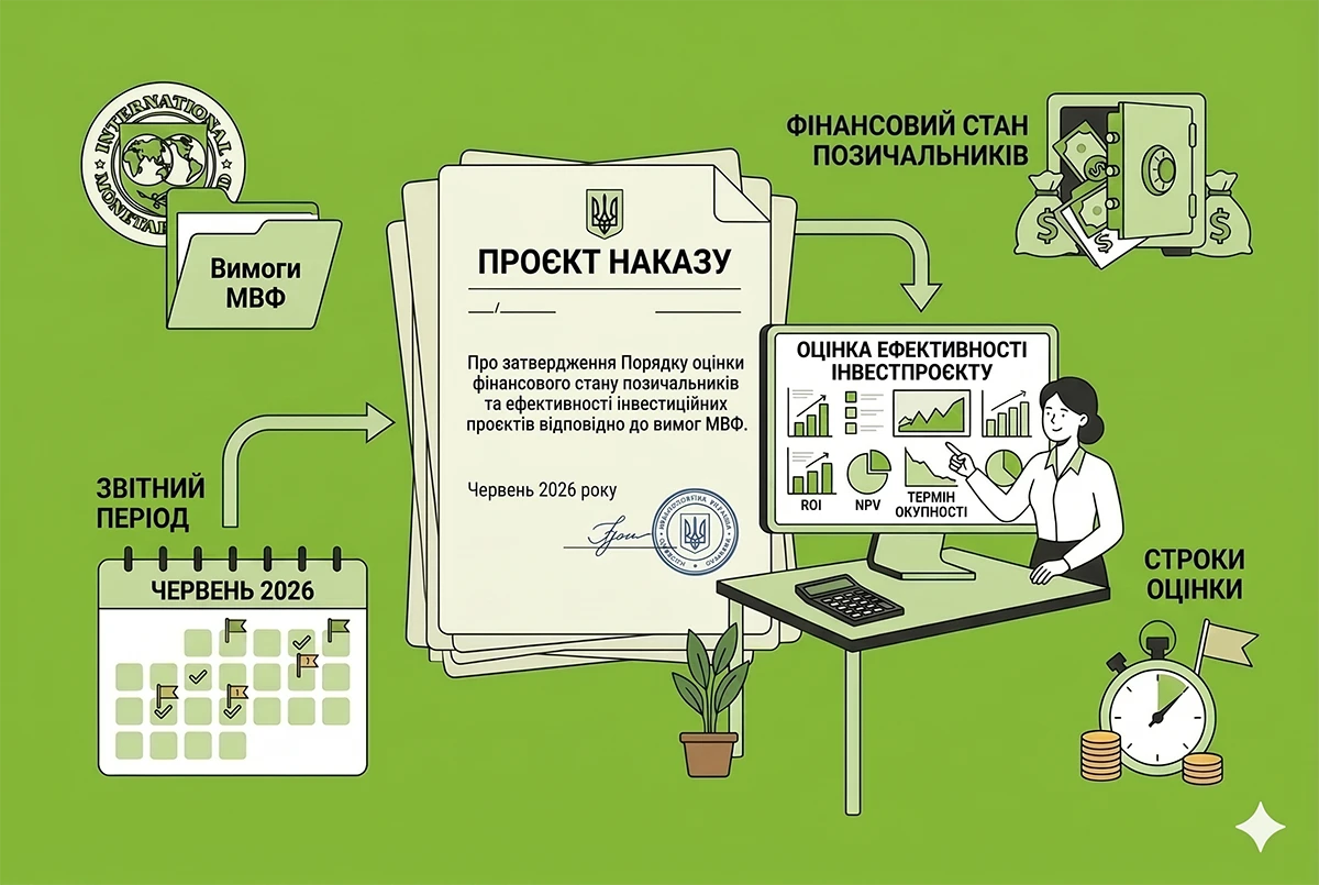 Оцінка фінансового стану позичальників та ефективності інвестиційного проєкту за вимогами МВФ: проєкт наказу