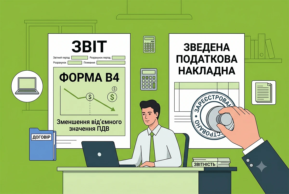 Зменшення від’ємного значення з ПДВ за рішенням форми «В4» не звільняє від реєстрації зведеної ПН