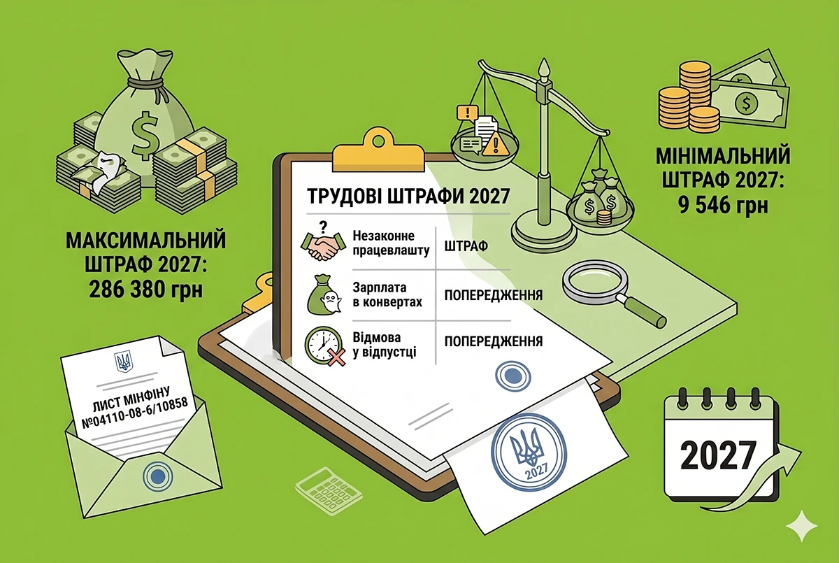 Трудові штрафи у 2027 році — від 9546 до 286 380 грн грн: показники на підставі листа Мінфіну