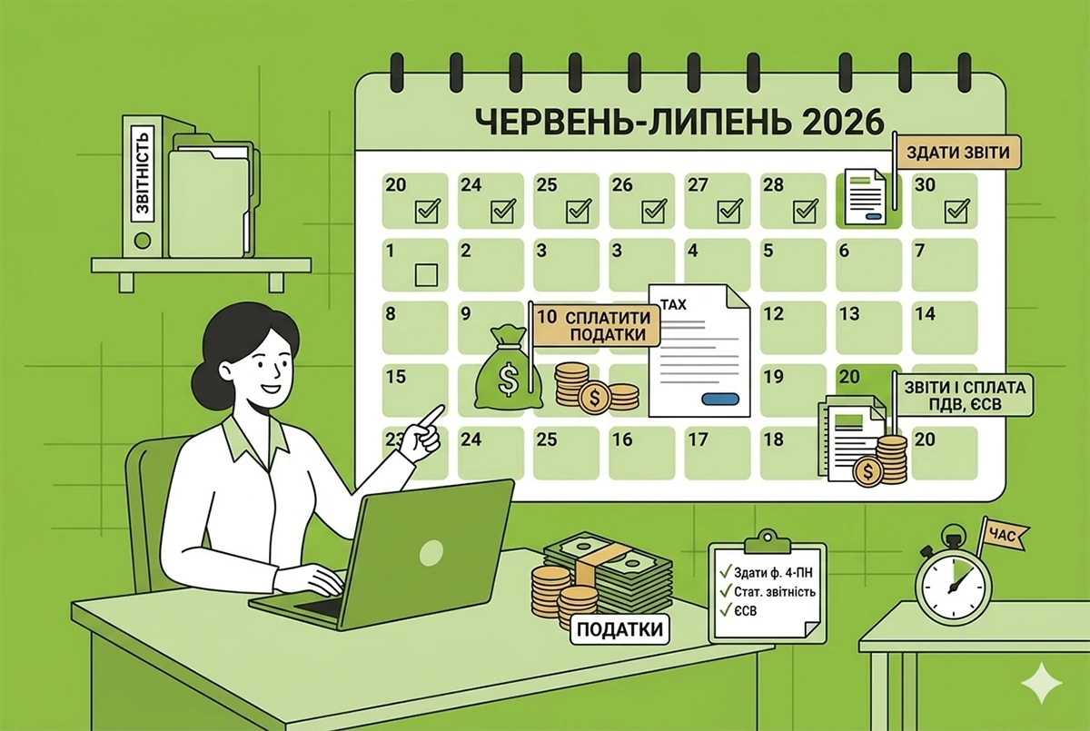 Календар бухгалтера на 29 червня – 5 липня 2026 року: усі строки звітування та сплати податків
