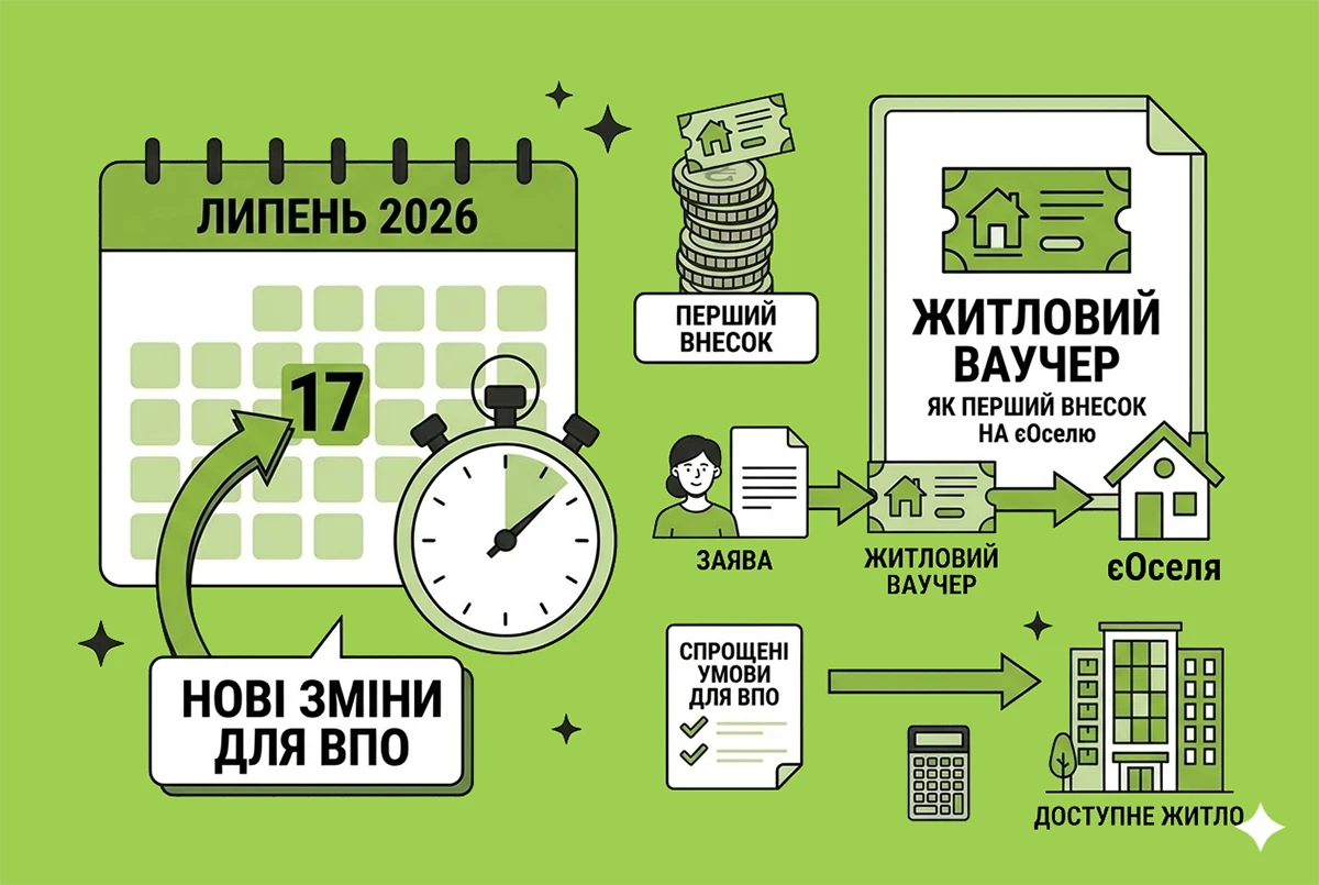 Житловий ваучер як перший внесок на єОселю: з 17 липня 2026 року нові зміни для ВПО