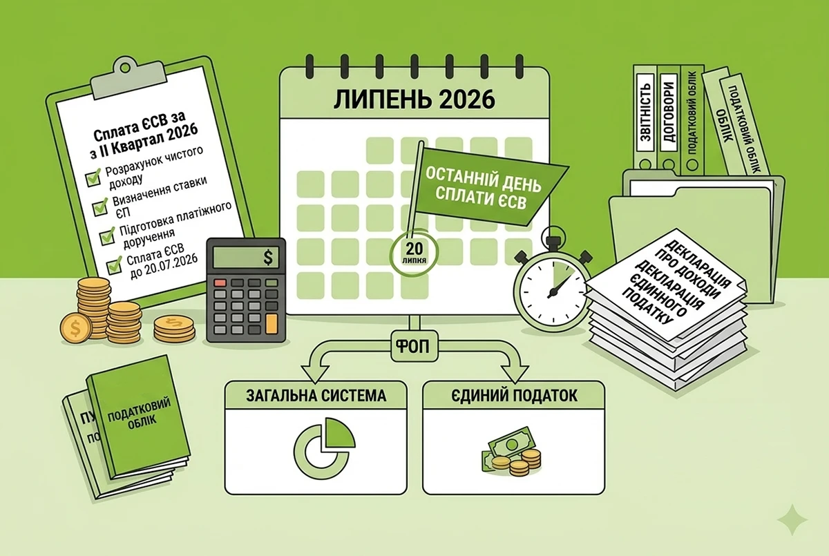 20 липня – останній день сплати ЄСВ за ІІ кв. 2026 року: повний путівник для ФОПів на загальній системі і ЄП