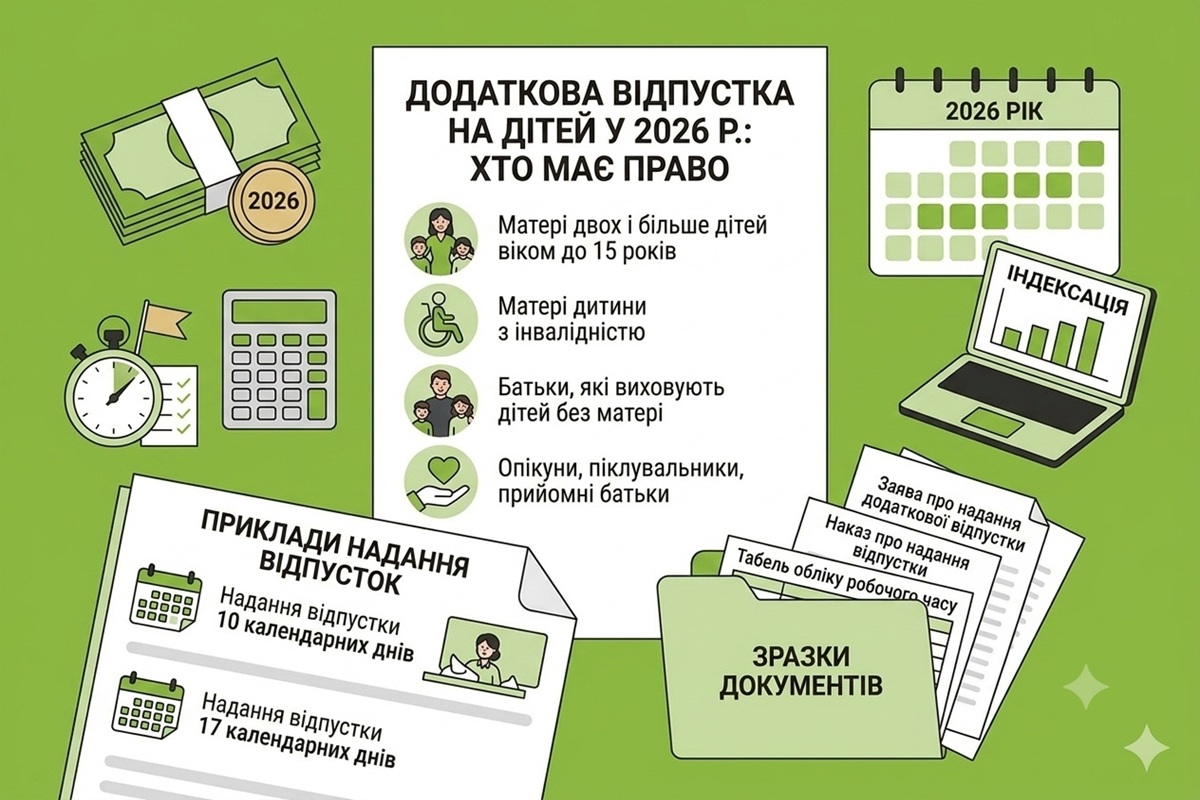 Додаткова відпустка на дітей у 2026 р.: хто на неї має право, приклади надання відпусток та зразки документів