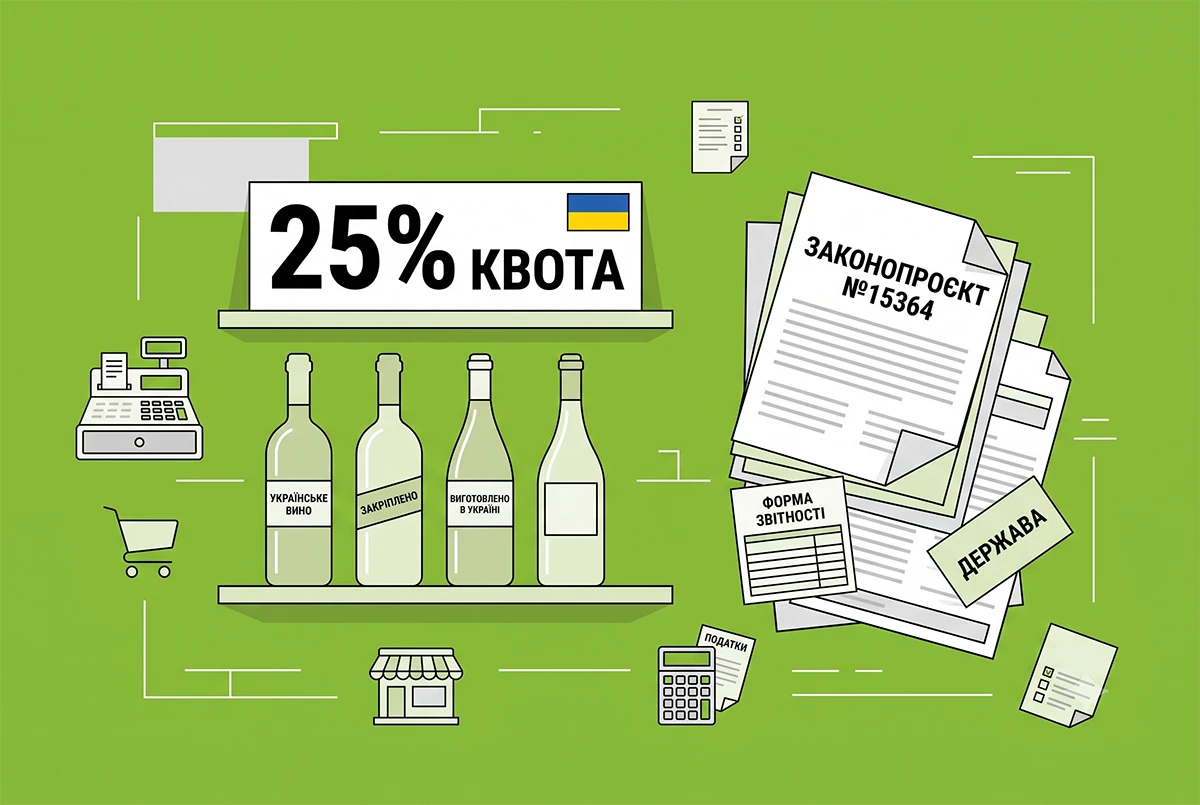Нова обовʼязкова квота 25% для українських вин у всіх магазинах під час війни: законопроєкт №15364