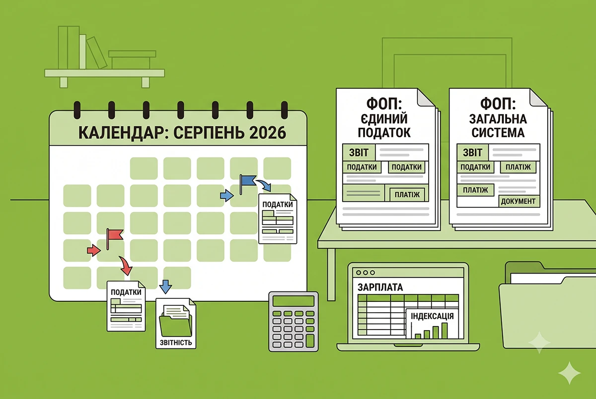 Календар для ФОПів на ЄП і «загальників» на серпень 2026 р.: які податки платити та яку звітність подавати