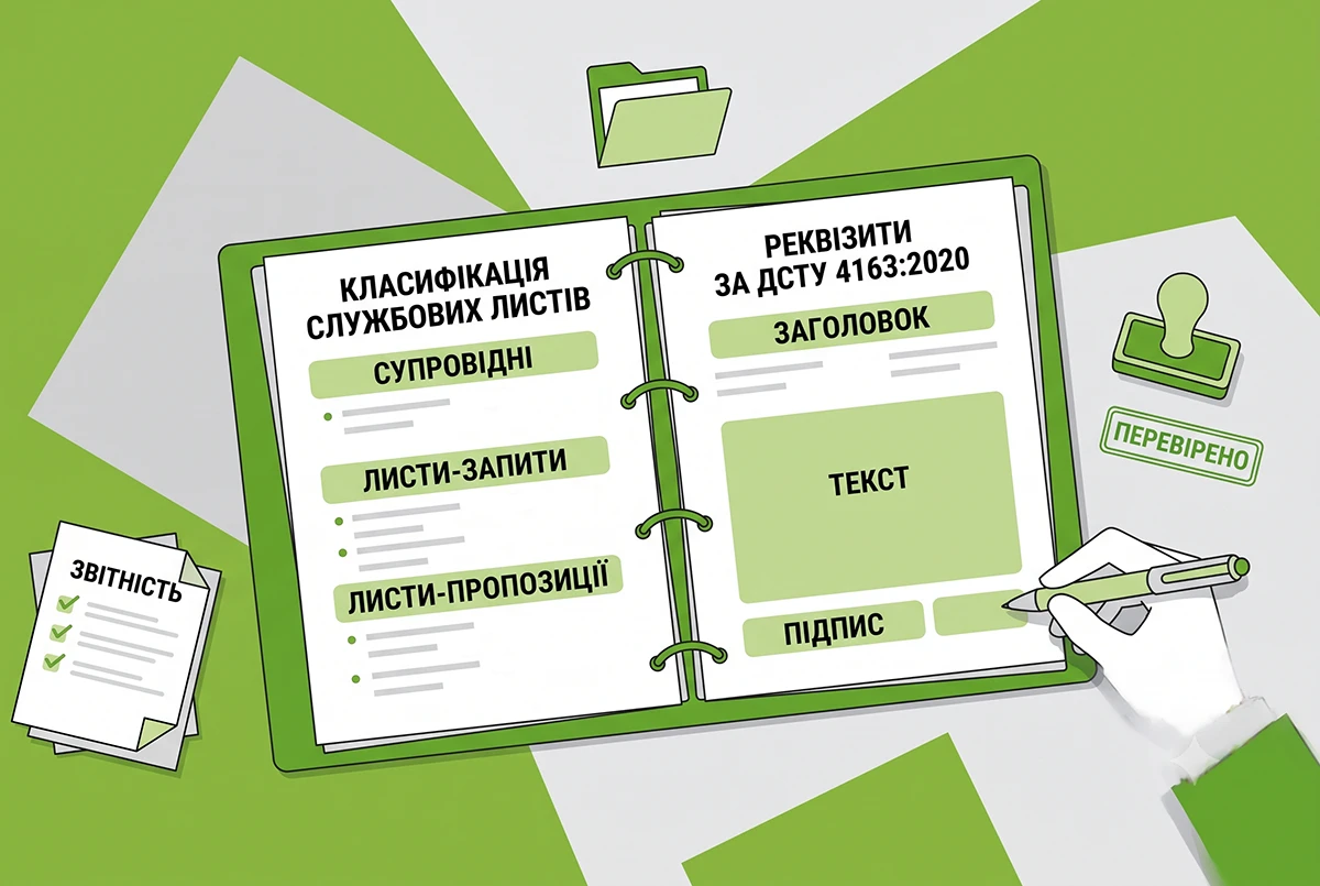 Службові листи: класифікація, склад реквізитів, правила оформлення та зразки за ДСТУ 4163:2020