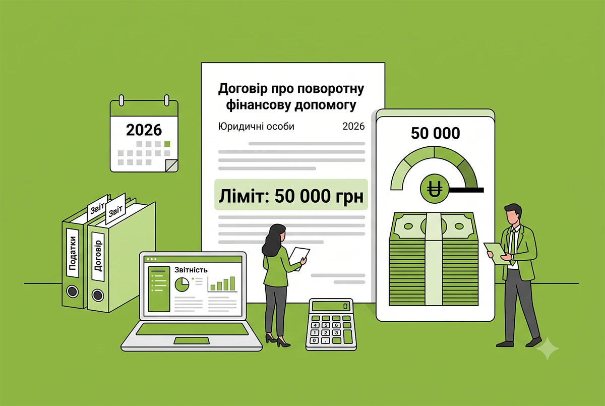 Поворотна фінансова допомога юросіб у 2026 році: ліміти 10 та 50 тис. грн, правила ПКУ та приклади проводок