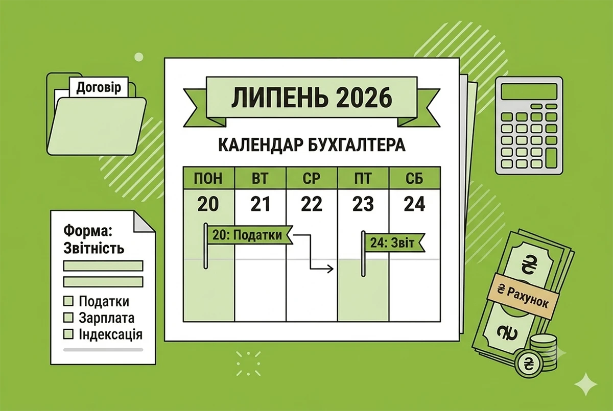 Календар бухгалтера на 20 – 24 липня 2026 року: усі строки звітування та сплати податків