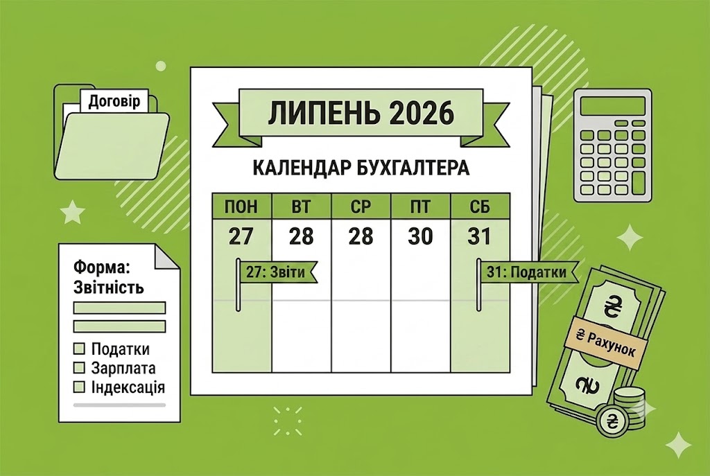 Календар бухгалтера на 27 – 31 липня 2026 року: усі строки звітування та сплати податків