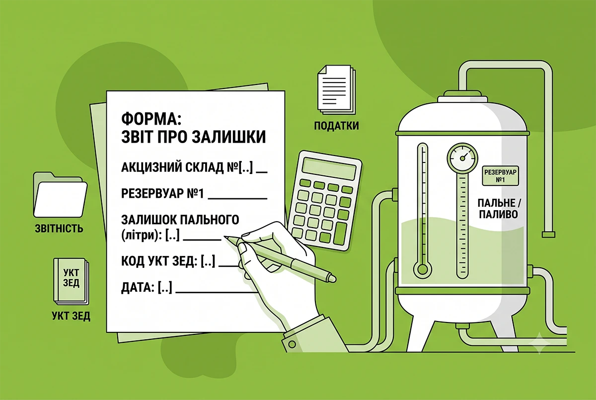 Заповнення довідки про залишки пального на акцизному складі пального в одному резервуарі згідно з УКТ ЗЕД