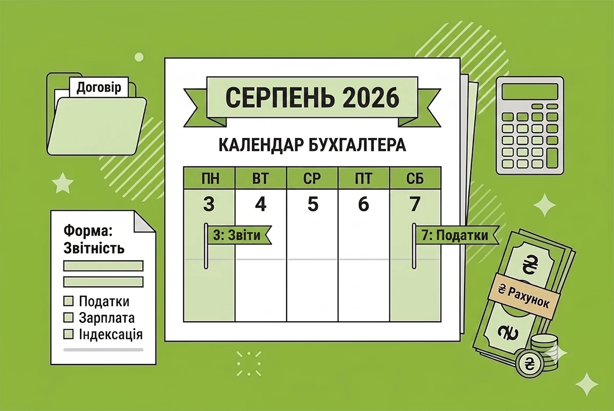 Календар бухгалтера на 03 – 07 серпня 2026 року: усі строки звітування та сплати податків