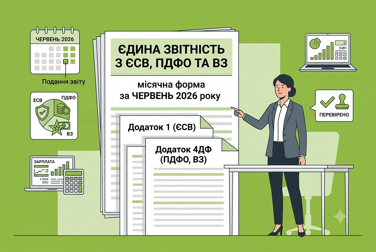 Додатки до Єдиної звітності з ЄСВ, ПДФО та ВЗ (місячна форма) за червень 2026 р. : інструкція із заповнення