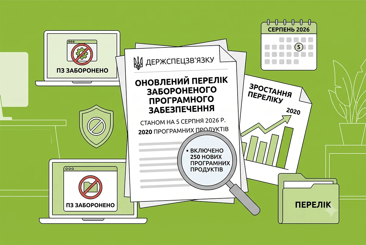 Держспецзв’язку оновила Перелік забороненого ПЗ на 5 серпня 2026 р.: у ньому 2020 програмних продуктів (+250)