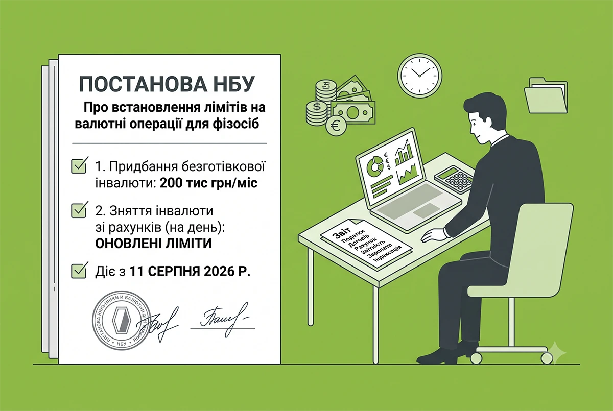 200 тис. грн на місяць для купівлі валюти та на день – для зняття: ліміти для фізосіб від НБУ з 11 серпня 2026
