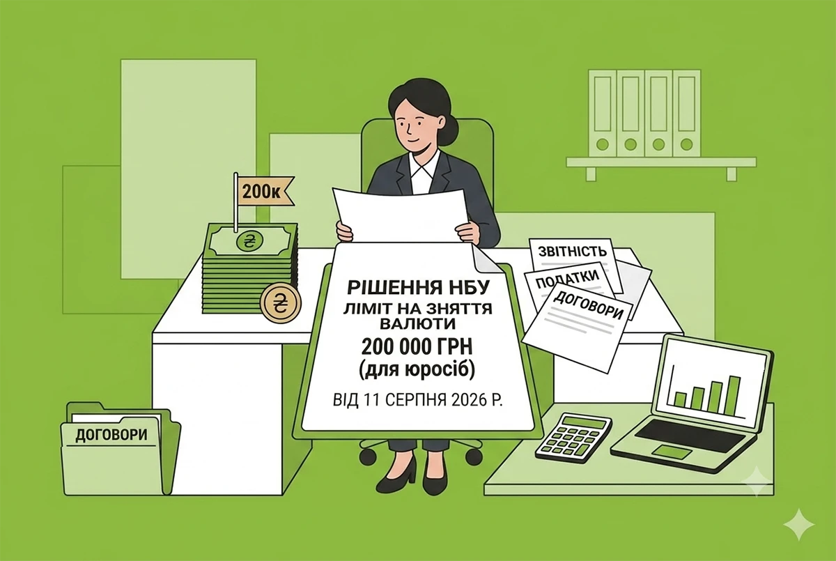 Нові ліміти на зняття валюти юрособами 200 тис грн з 11 серпня 2026 р.: рішення НБУ