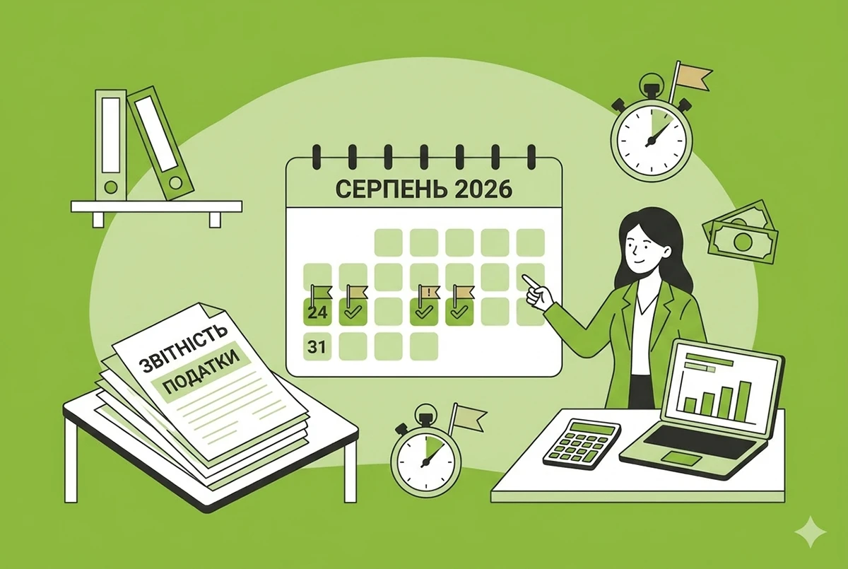 Календар бухгалтера на 24 – 31 серпня 2026 року: усі строки звітування та сплати податків