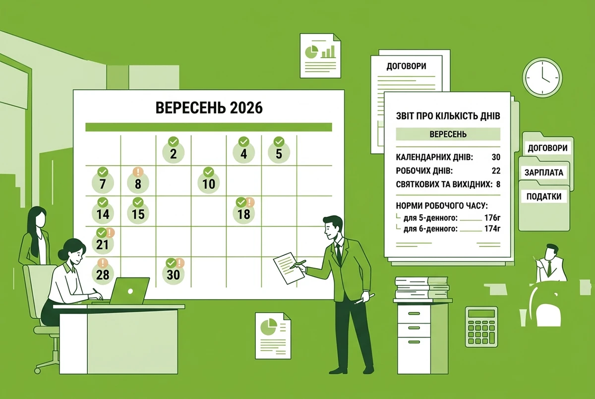 Календар бухгалтера на вересень 2026 року: усі строки звітування та сплати податків