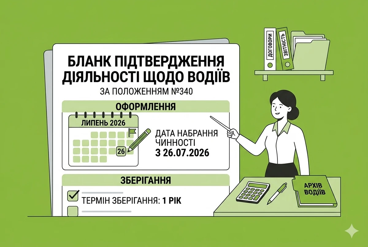 Бланк підтвердження діяльності щодо водіїв: оформлення і зберігання з 26 липня 2026 р. за Положенням №340