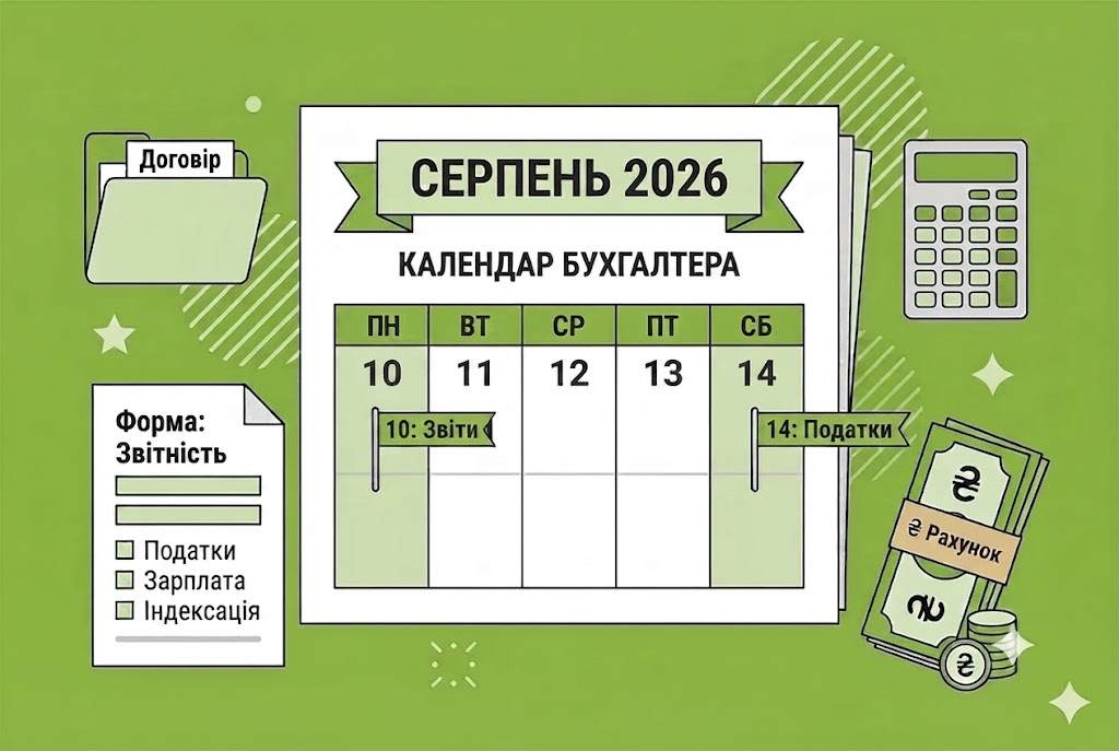 Календар бухгалтера на 10 – 14 серпня 2026 року: усі строки звітування та сплати податків