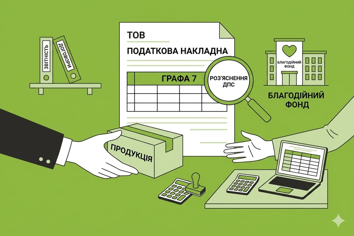 ТОВ передає продукцію благодійному фонду: роз'яснення ДПС щодо заповнення графи 7 податкової накладної