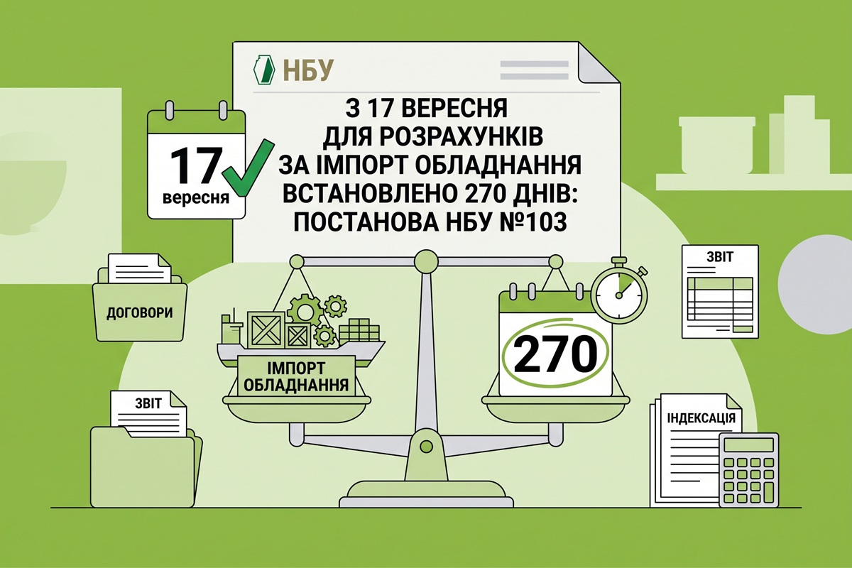 З 17 вересня для розрахунків за імпорт обладнання встановлено 270 днів: постанова НБУ №103