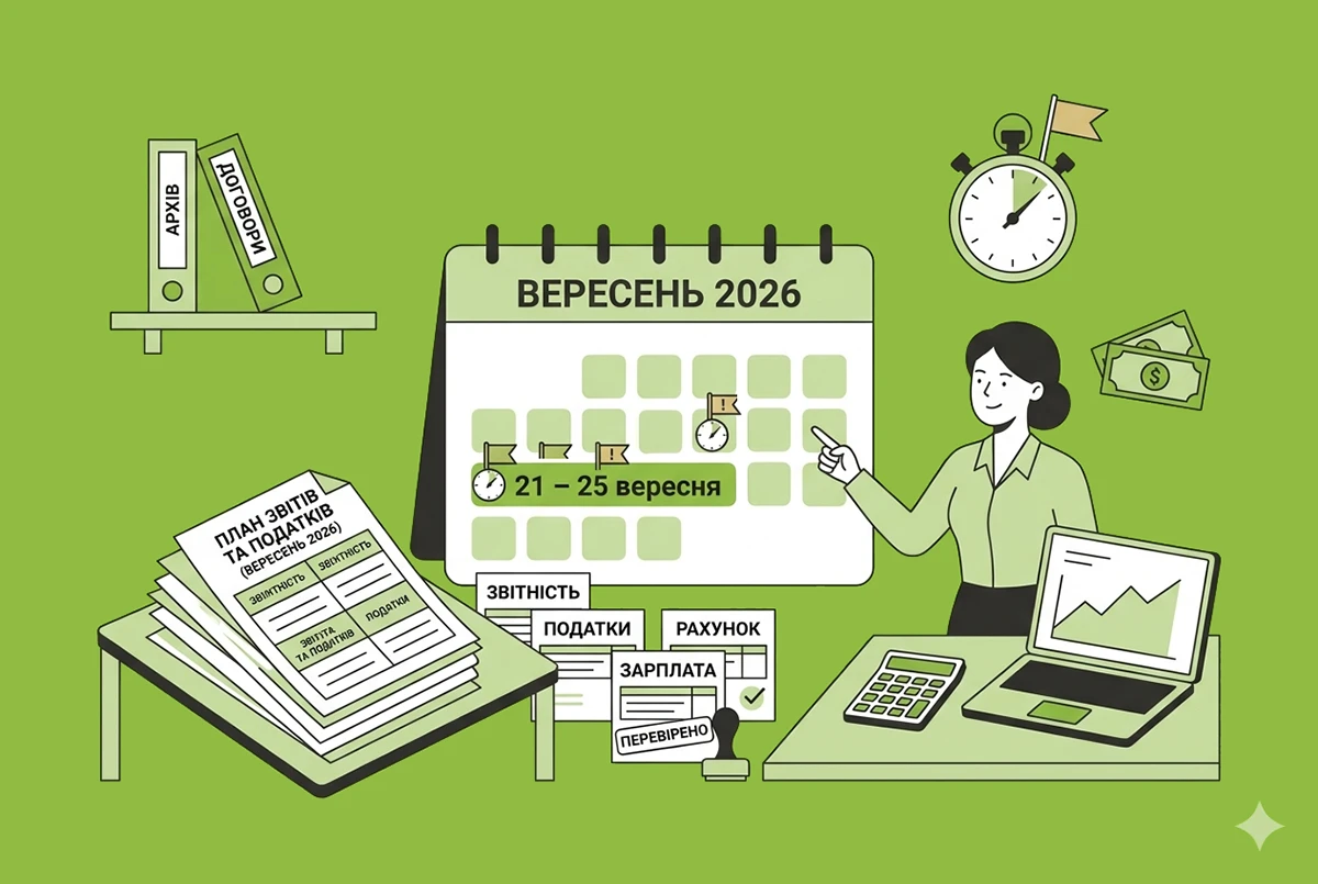 Календар бухгалтера на 21 – 25 вересня 2026 року: усі строки звітування та сплати податків