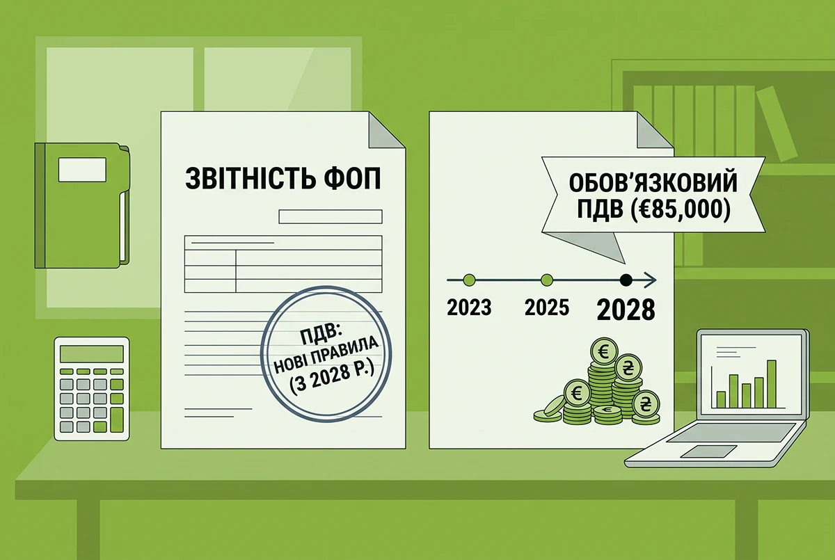 Обовʼязковий ПДВ для ФОПів з 2028 р.: поріг для реєстрації становитиме 85 тис. євро