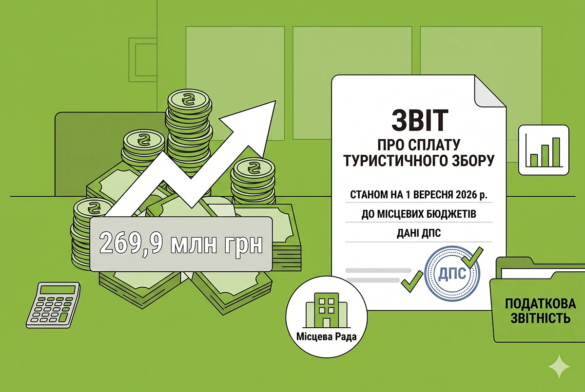 269,9 млн грн турзбору сплачено до місцевих бюджетів: дані ДПС станом на 1 вересня 2026 р.