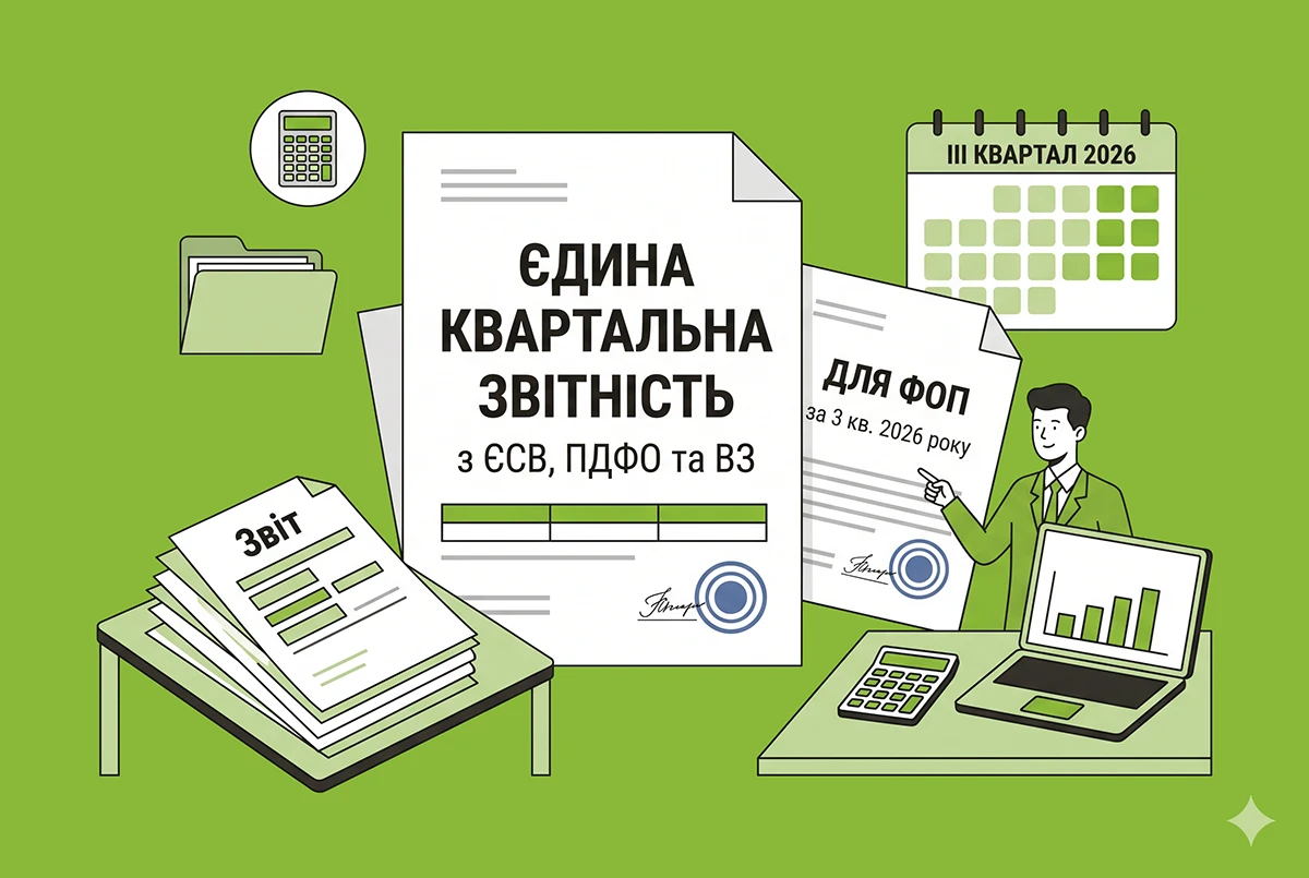Єдина квартальна звітність з ЄСВ, ПДФО та ВЗ для ФОП за 3 кв. 2026 року: інструкція із заповнення та подання