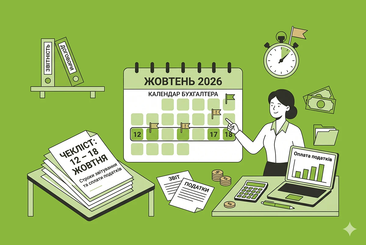 Календар бухгалтера на 12 – 18 жовтня 2026 року: усі строки звітування та сплати податків