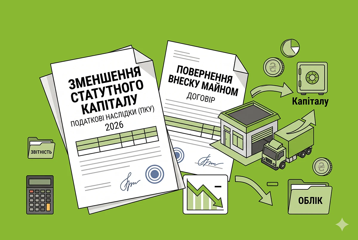 Зменшення статутного капіталу та повернення внесків майном: які податкові наслідки для ТОВ за ПКУ у 2026 році