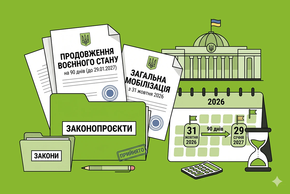 Воєнний стан і мобілізацію продовжать до 29 січня 2027 р.: Президент внесе проєкти, а ВРУ проголосує 26 жовтня