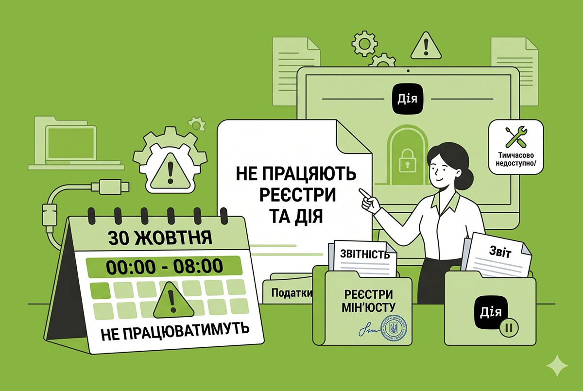 З 00:00 до 08:00 30 жовтня знов не будуть працювати реєстри Мінʼюсту й послуги Дії