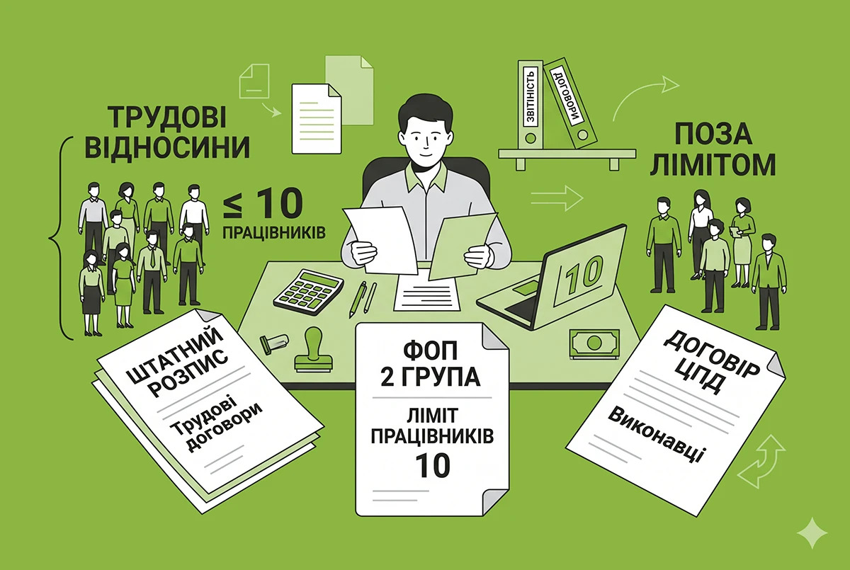 Ліміт у 10 працівників для ФОПів 2 групи: як враховувати виконавців за ЦПХ