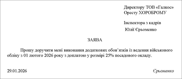 Заява про покладання обов’язків з ведення ВО