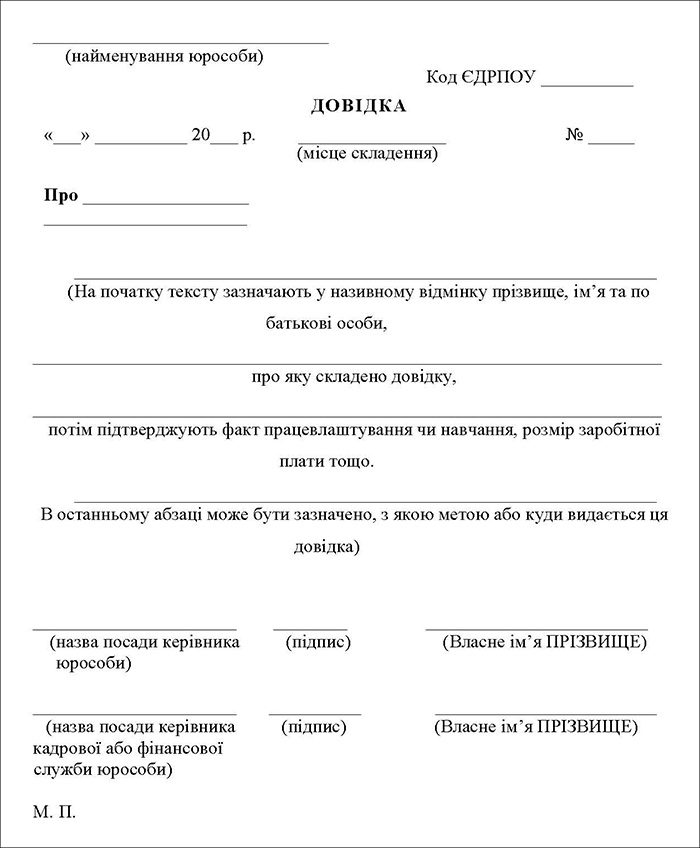 Уніфікована форма довідки особового (біографічного) характеруз поздовжнім розташуванням реквізитів