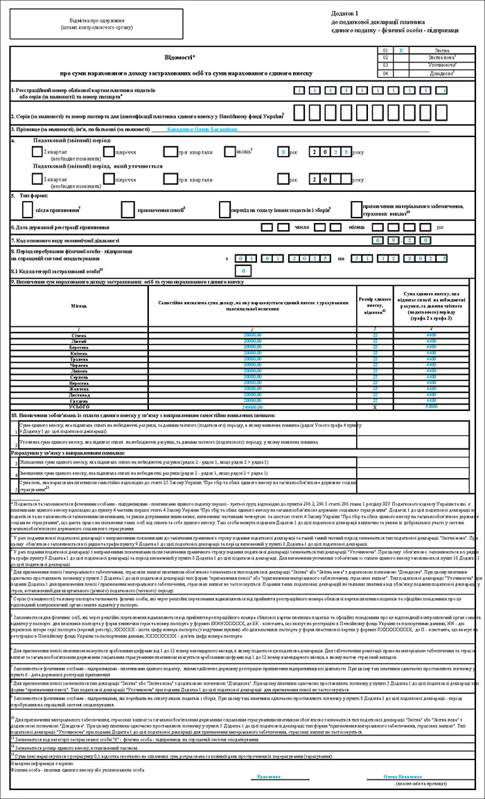 Декларації з єдиного податку ФОПа 2 групи за 2025 рік