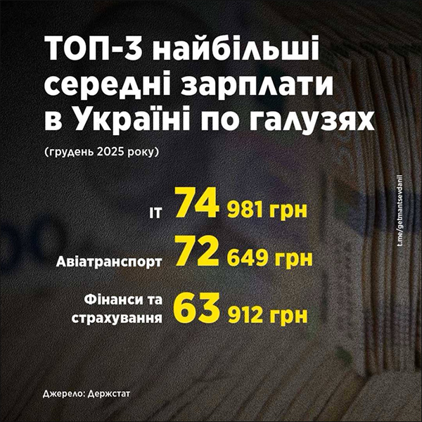 ТОП-3 найбільші середні зарплати в Україні по галузях