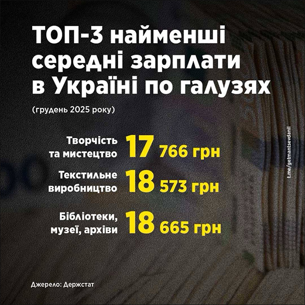 ТОП-3 найменші середні зарплати в Україні по галузях