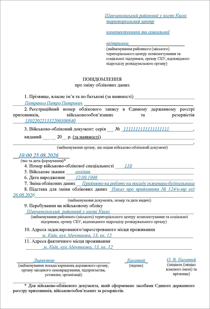 Повідомлення ТЦК про прийняття працівника на роботу