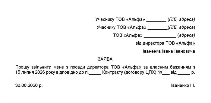 Заява директора про звільнення