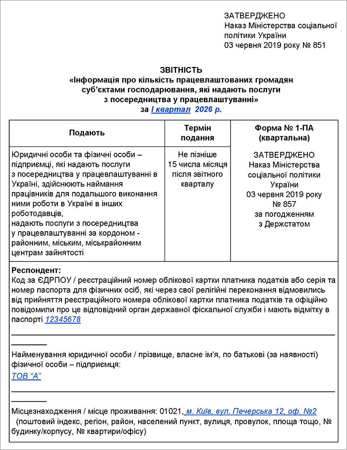 Звітність «Інформація про кількість працевлаштованих громадян суб’єктами господарювання, які надають послуги з посередництва у працевлаштуванні»