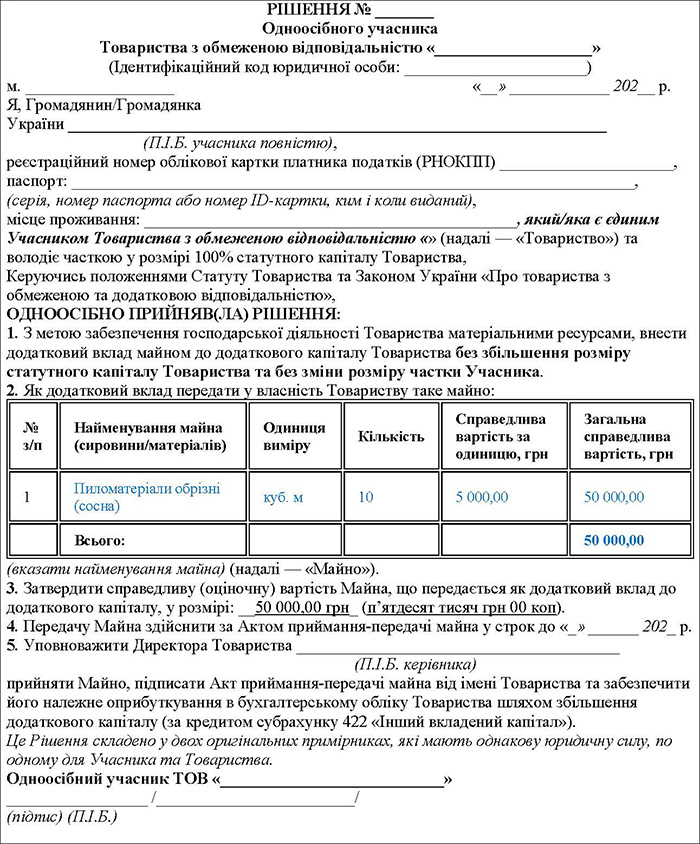 Рішення одноосібного власника