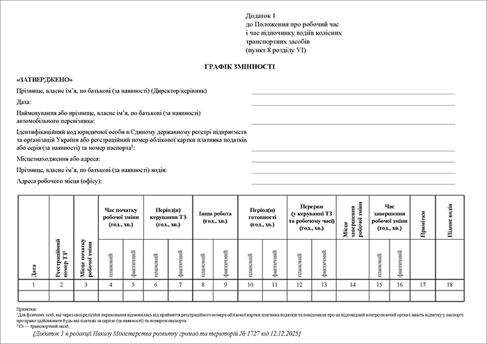 Графік змінності для водіїв